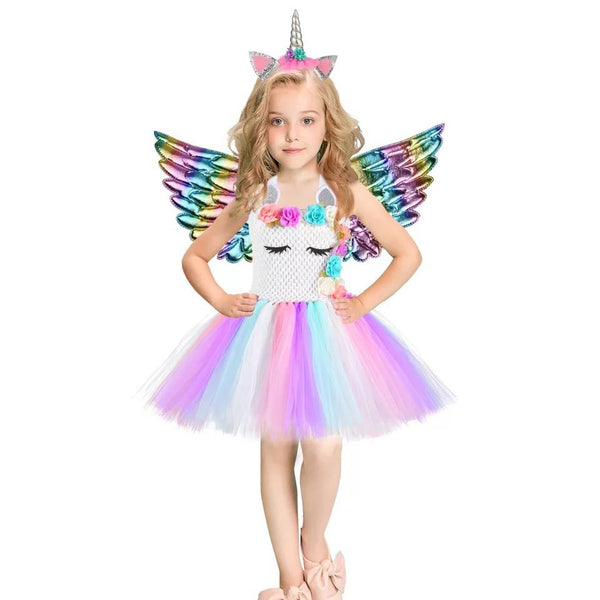 “Girls LED Light Up Unicorn Dress Tutu Horn Wings Costume Sequins Flowers Birthday Party Sydney Lucymelon Macaron Rainbow Pastel”